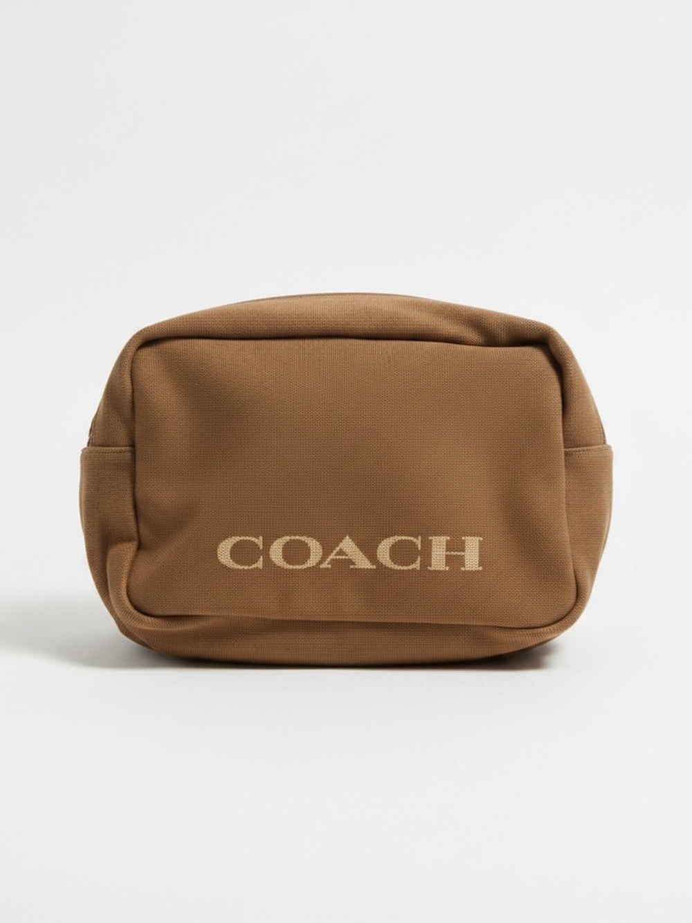 Coach Tan Canvas Toiletry Pouch with Front Logo